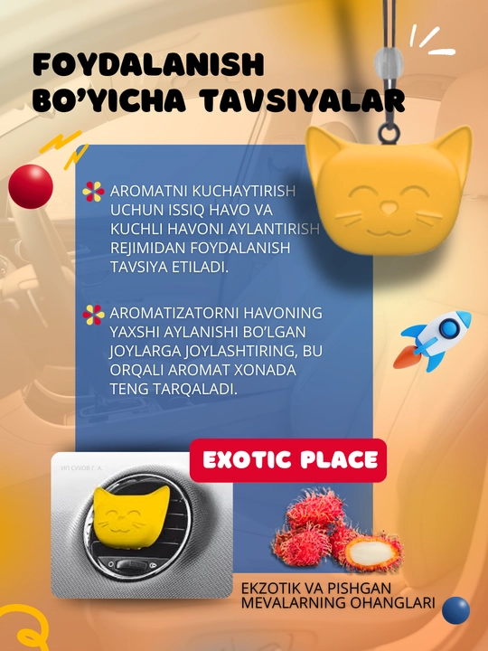 Avtomobil aromatizatori Dr. Marcus Cosmic Cat, oynaga yoki deflektorga osiladigan