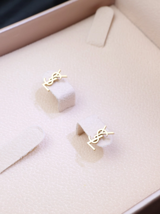 Комплект цепочка с кулоном, серьги YSL, клевер, золотой цвет, бижутерия