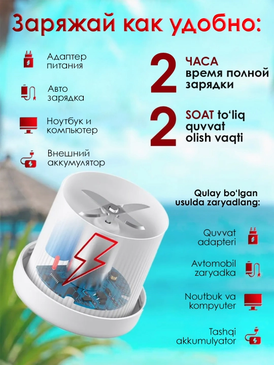 Mini blender, silkitgich, smuzi va kokteyllar uchun, sport ovqatlanishi