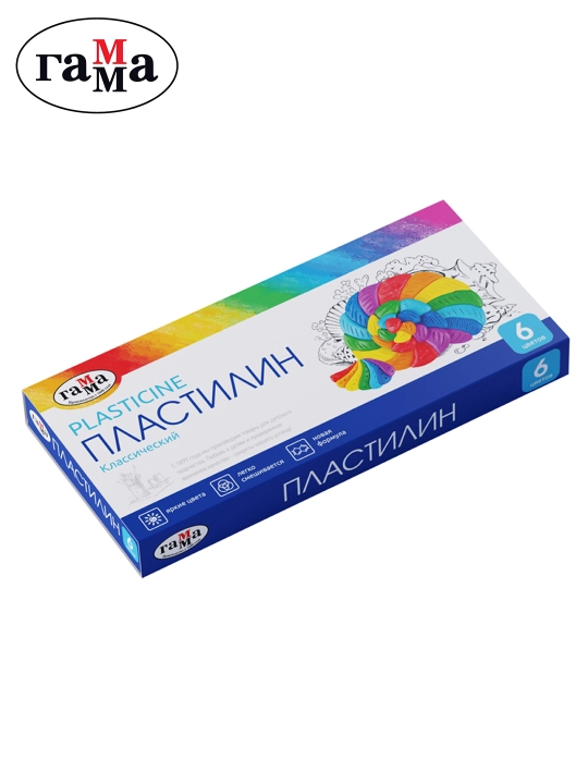 Plastilin Gamma "Klassik", 6 rang, 120g., stack bilan, karton qadoqlash, 281030 - 