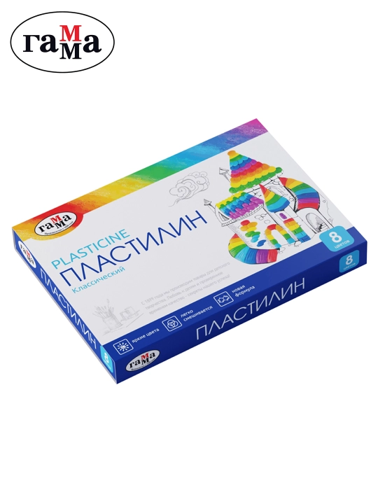 Plastilin Gamma "Klassik", 8 rang, 160g., stack bilan, karton qadoqlash, 281031 - 
