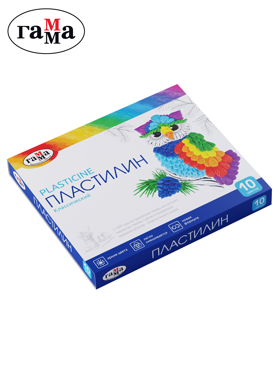 Plastilin Gamma "Klassik", 10 rang, 200g., stack bilan, karton qadoqlash, 281032 - 