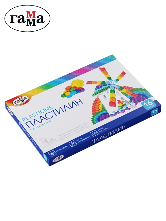 Plastilin Gamma "Klassik", 16 rang, 320g., stack bilan, karton qadoqlash, 281034 - 