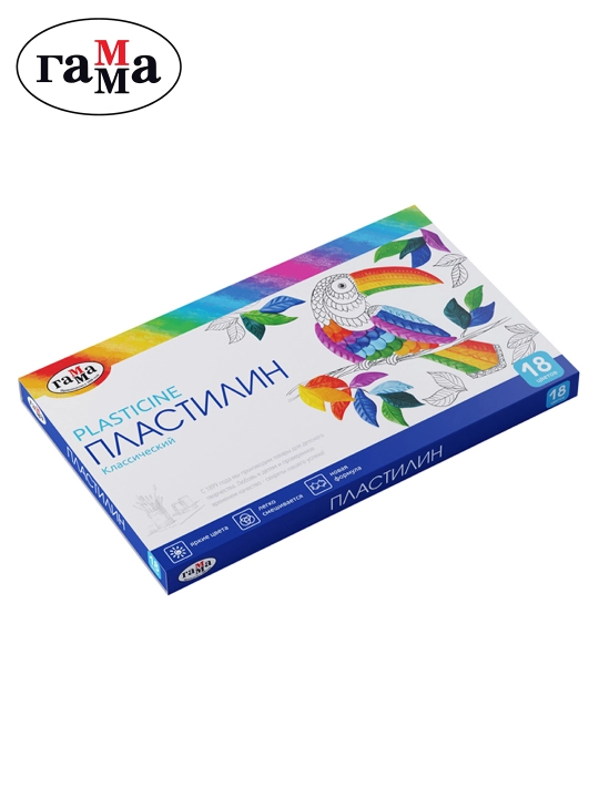 Plastilin Gamma "Klassik", 18 rang, 360g., stack bilan, karton qadoqlash, 281035 - 
