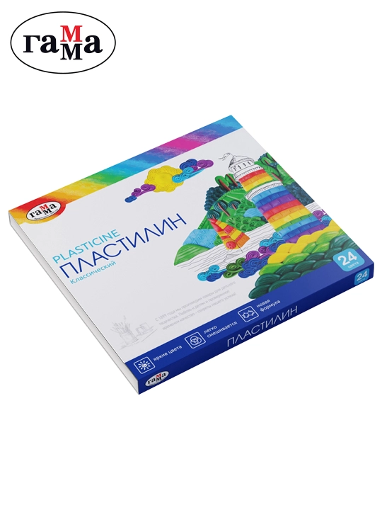 Plastilin Gamma "Klassik", 24 rang, 480 g, stack bilan, karton qadoqlash, 281036 - 