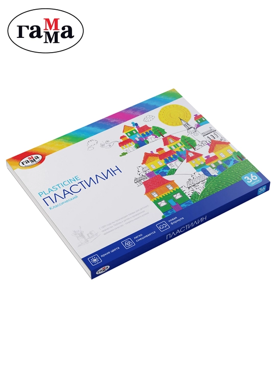 Plastilin Gamma "Klassik", 36 rang, 720 g, stack bilan, karton qadoqlash, 281037 - 