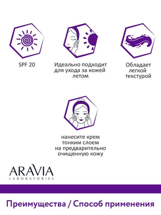 Крем для лица с защитой от солнца SPF 20, для сухой, проблемной, зрелой кожи Aravia, 100 мл