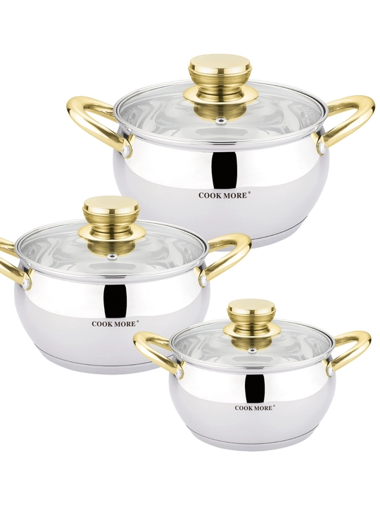 Набор кастрюль Cook More, нержавейка, индукция, стеклянные крышки
