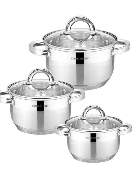 Набор кастрюль Cook More, нержавейка, индукция, стеклянные крышки