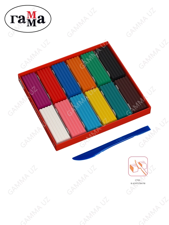 Plastilin Gamma "Multfilmlar", 12 rang, 240 g, stack bilan, karton qadoqlash, 280018