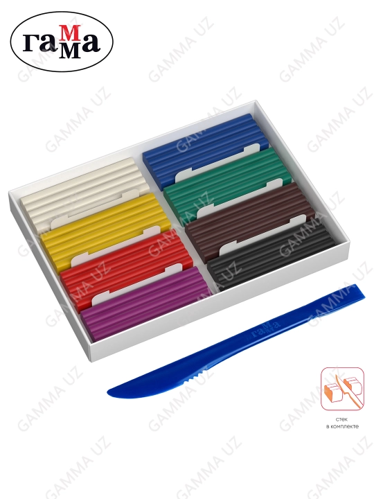 Plastilin Gamma "Yosh rassom", 8 rang, 112 g, stack bilan, karton qadoqlash, 280043