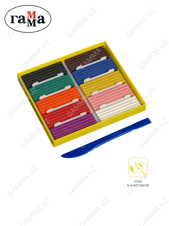 Plastilin Gamma "Yosh rassom", 10 rang, 140 g, stack bilan, karton qadoqlash, 280044