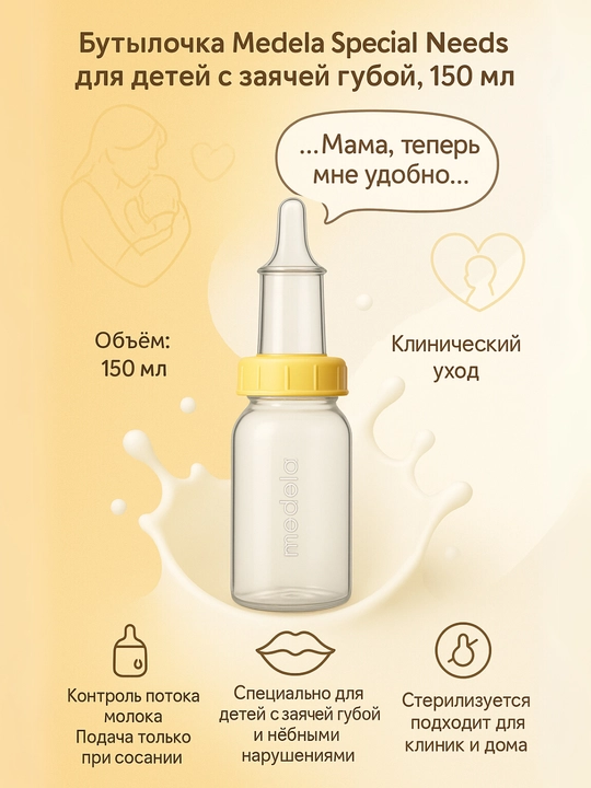Бутылочка Medela Special Needs, 150 мл, для детей с заячьей губой и особыми потребностями - 
