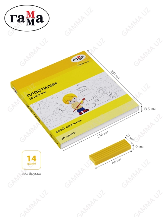 Plastilin Gamma "Yosh rassom", 18 rang, 252 g, stack bilan, karton qadoq, 170820201
