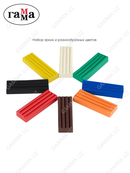 Plastilin Gamma "Klassik", 8 rang, 160g., stack bilan, karton qadoqlash, 281031
