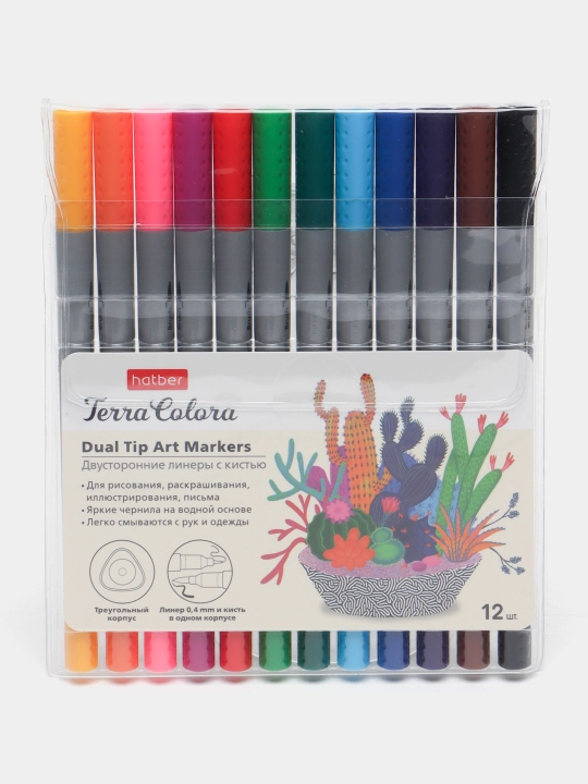 Ikki tomonlama to'plam Hatber Terra Colora Artmarkerlar, liner, cho'tka, 12 varaq - 