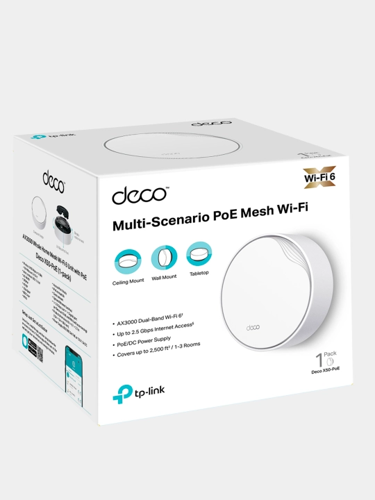 TP-Link Deco X50-PoE 3-2-1 to'plami AX3000 mesh tizimi, PoE qo'llab-quvvatlashi - 