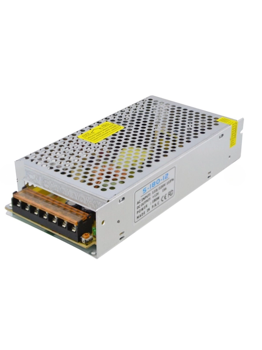 Universal quvvat bloki 12 V, 15 A, 180 W — metall korpus, qisqa tutashuvdan himoya