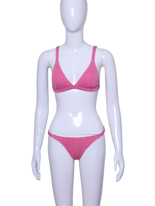 Tangacha teksturali ayollar bikini cho‘milish kiyimi, pushti - 