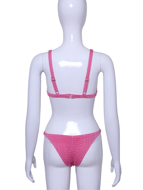 Tangacha teksturali ayollar bikini cho‘milish kiyimi, pushti