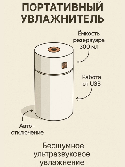 Увлажнитель воздуха с лампой для стола Humidifier для офиса и автомобиля