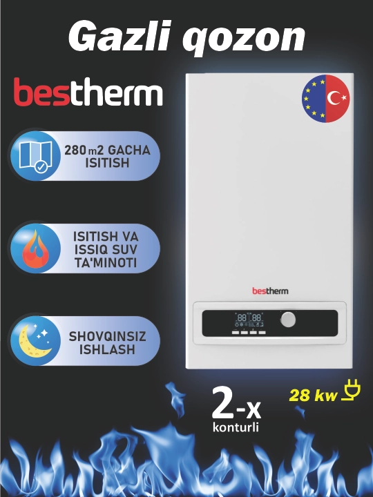 Gazli qozon Bestherm 24/28 kV – Isitish va issiq suv ta'minoti birgalikda