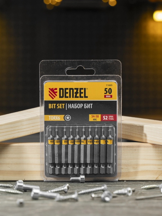 Биты для шуруповерта DENZEL TX 6 х 50, S2, 10 шт, 11665 - 