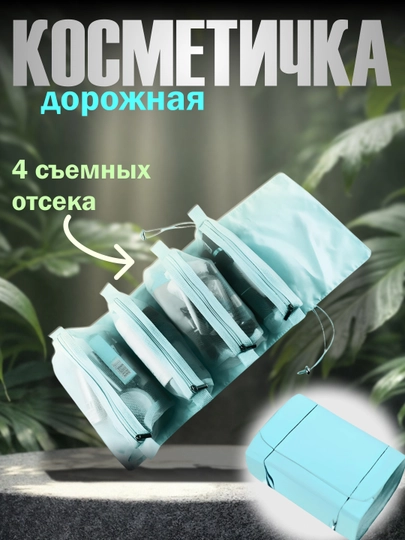 Дорожная косметичка с 4 съёмными отсеками, складная сумка-органайзер — MODNOAO-КОСМЕЧК-СИНИЙ