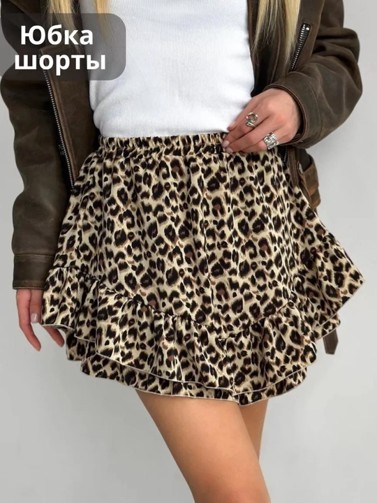 Ayollar uchun kalta yozgi mini yubka, yubka leopard