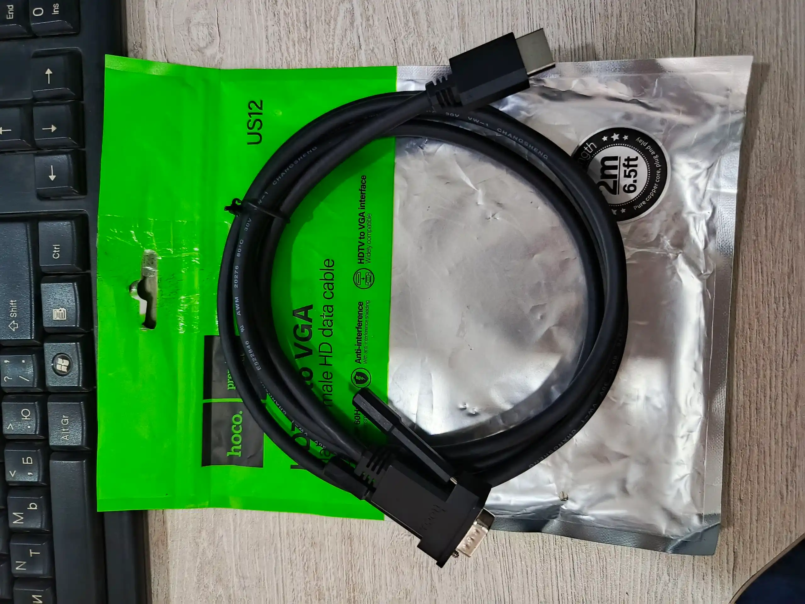 HOCO VGA, HDMI kabeli monitor va kompyuterga, 1-2 metr, televizor uchun adapter otkazgich
