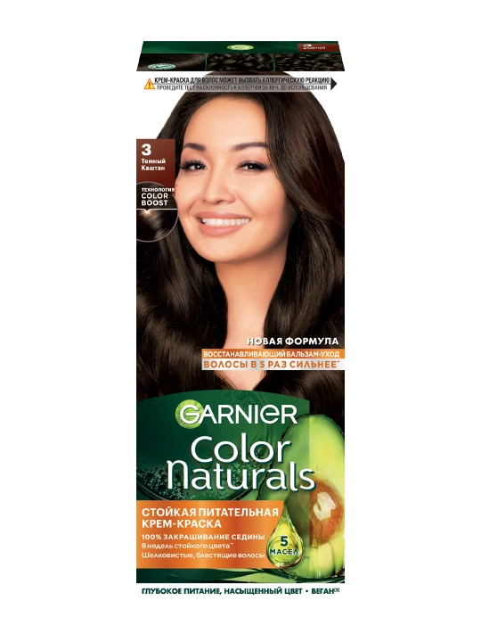 Garnier "Color Naturals" soch uchun chidamli to‘yimli bo‘yoq kremi, 3 Tem.kashtan