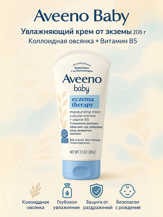 Увлажняющий крем Aveeno Baby от экземы, 206 г, с коллоидной овсянкой и витамином B5 - 