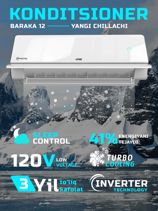 Inverter konditsioner Artel Baraka 12 Chillachi, WiFi, Turbo sovutish, 35 m² gacha - 