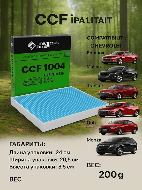 Фильтр салонный Universal Filter CCF 1004, Chevrolet Equinox, Malibu, Tracker, Onix, Monza