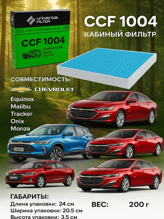 Фильтр салонный Universal Filter CCF 1004, Chevrolet Equinox, Malibu, Tracker, Onix, Monza