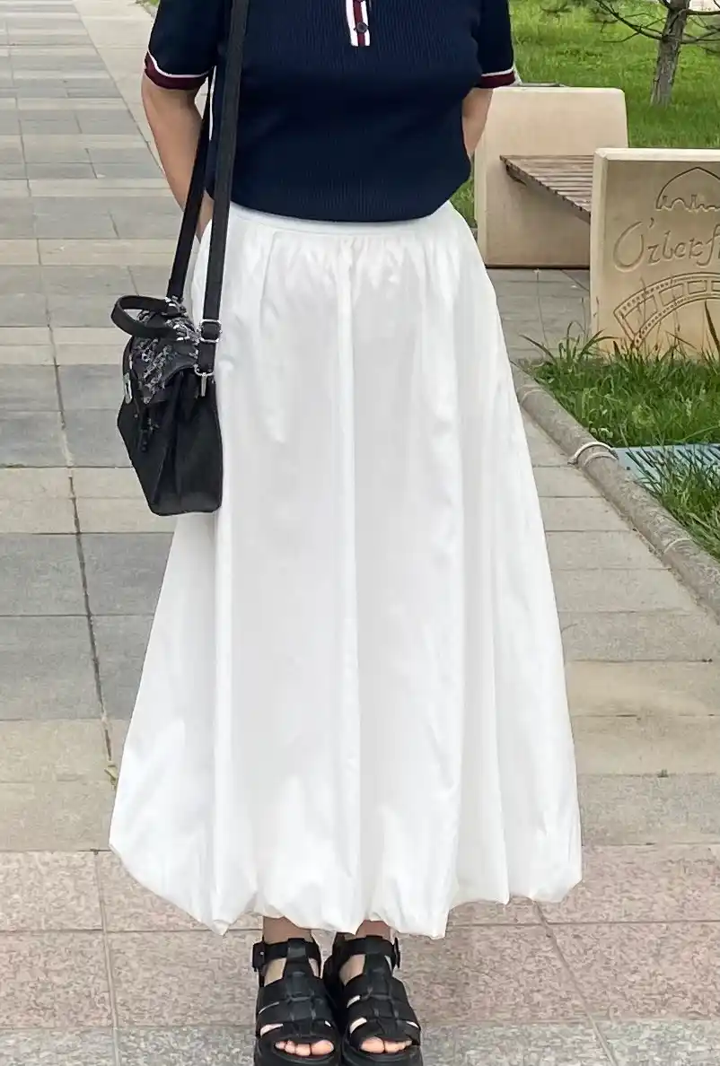 ​Yubka ayol balon maxi, cho'ntaklari bilan elastik tasmali yozgi
