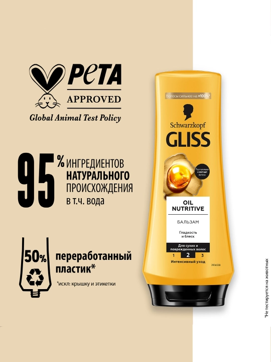 Soch uchun balzam Gliss Kur Oil Nutritive Kesilayotgan sochlar uchun intensiv oziqlantirish va sog‘lom yaltiroqlik, 200 ml - 
