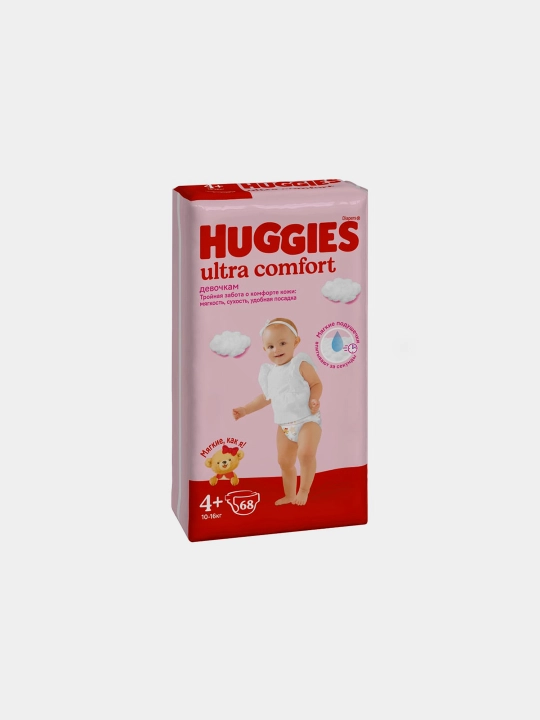 Подгузники Huggies Ultra Comfort для девочек 10-16кг, 4+ размер, 68шт