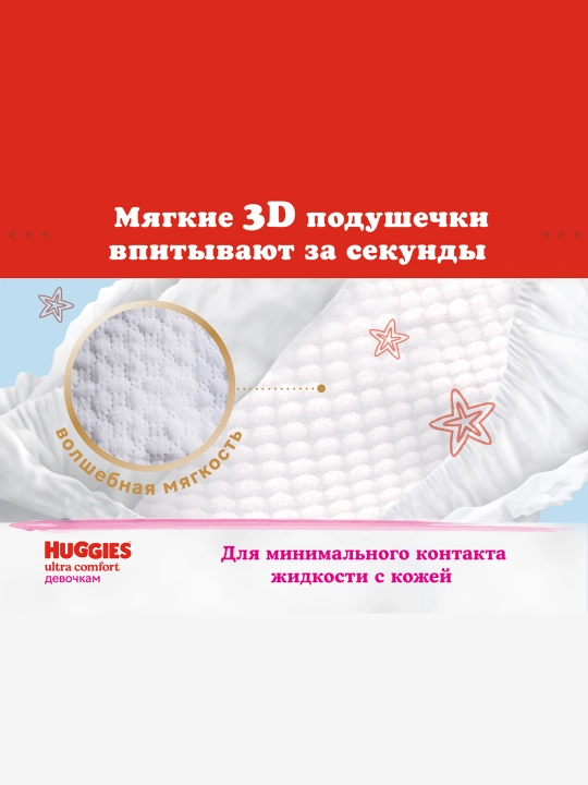 Подгузники Huggies Ultra Comfort для девочек 10-16кг, 4+ размер, 68шт