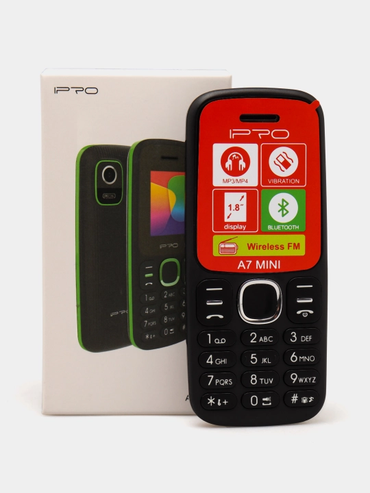IPRO A7 MINI tugmali telefon, IMEI ro‘yxatdan o‘tkazilgan, to‘plamda quvvatlagich mavjud