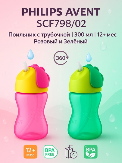 Поильник Philips Avent с трубочкой, 300 мл, 12+ месяцев, SCF798/02