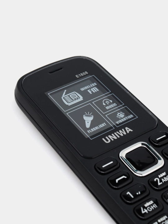 UNIWA E1808 tugmali telefoni, IMEI ro‘yxatdan o‘tkazilgan, kamera bor, batareya quvvati 800 mA/soat, quvvatlash imkoniyati mavjud