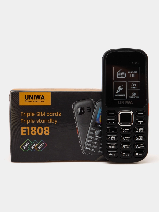 UNIWA E1808 tugmali telefoni, IMEI ro‘yxatdan o‘tkazilgan, kamera bor, batareya quvvati 800 mA/soat, quvvatlash imkoniyati mavjud
