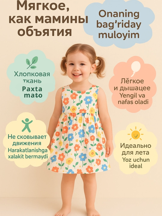 Лёгкое хлопковое платье для девочек с ярким принтом, одежда для девочек, детская одежда