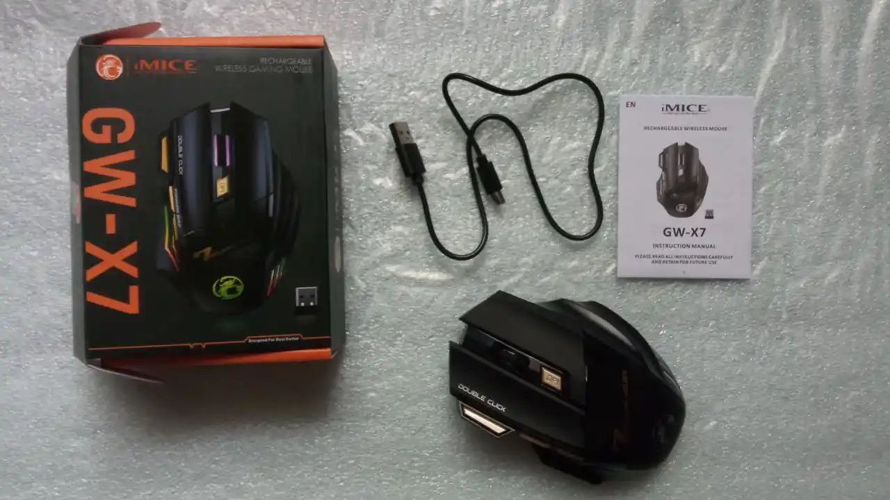 Игровая мышка iMICE GW-X7, беспроводная 2.4G, 3200 DPI, RGB, 7 кнопок, тихий клик, Type-C