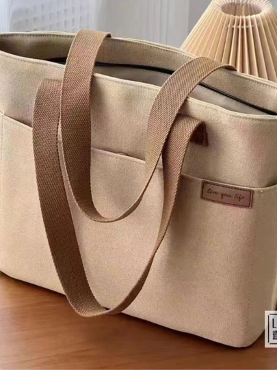 Сумка-шоппер женская, тканевая, с подкладкой, на молнии, на плечо — BEBAGS-SHOPER1-БЕЖЕВ