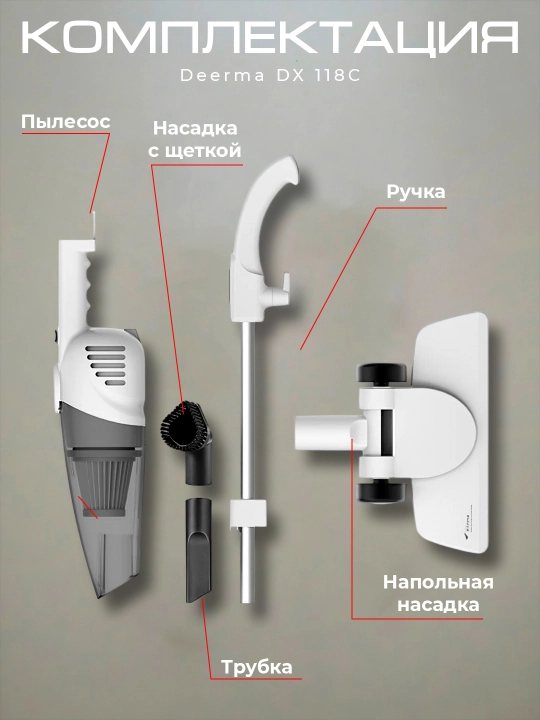 Вертикальный ручной пылесос Xiaomi Deerma DX, проводной, с насадками в комплекте, мощный