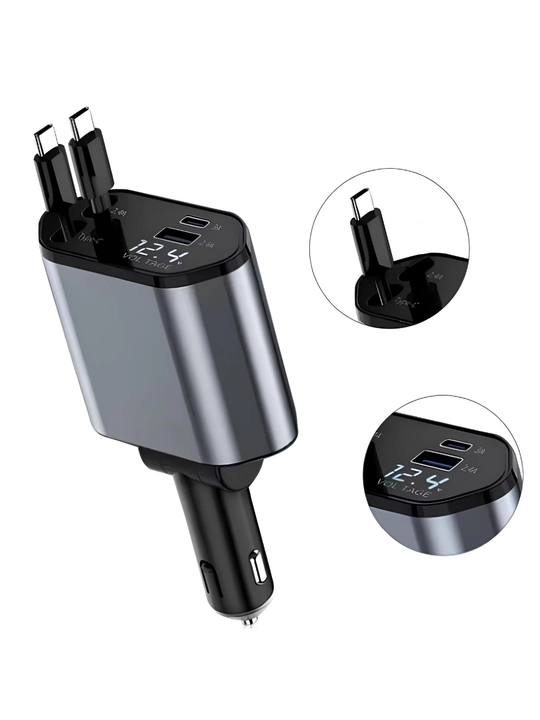 Автомобильная зарядка для телефона, Type-C и Lightning, 2 USB, до 4 устройств, 20W PD