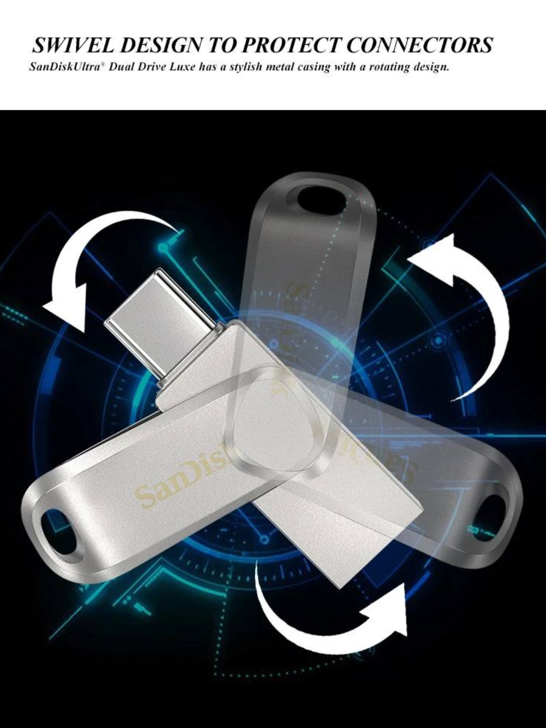 Usb flash hotira Sandisk Ultra 16/32/64/128GB Dual Drive Luxe, USB 3.2+Type C OTG