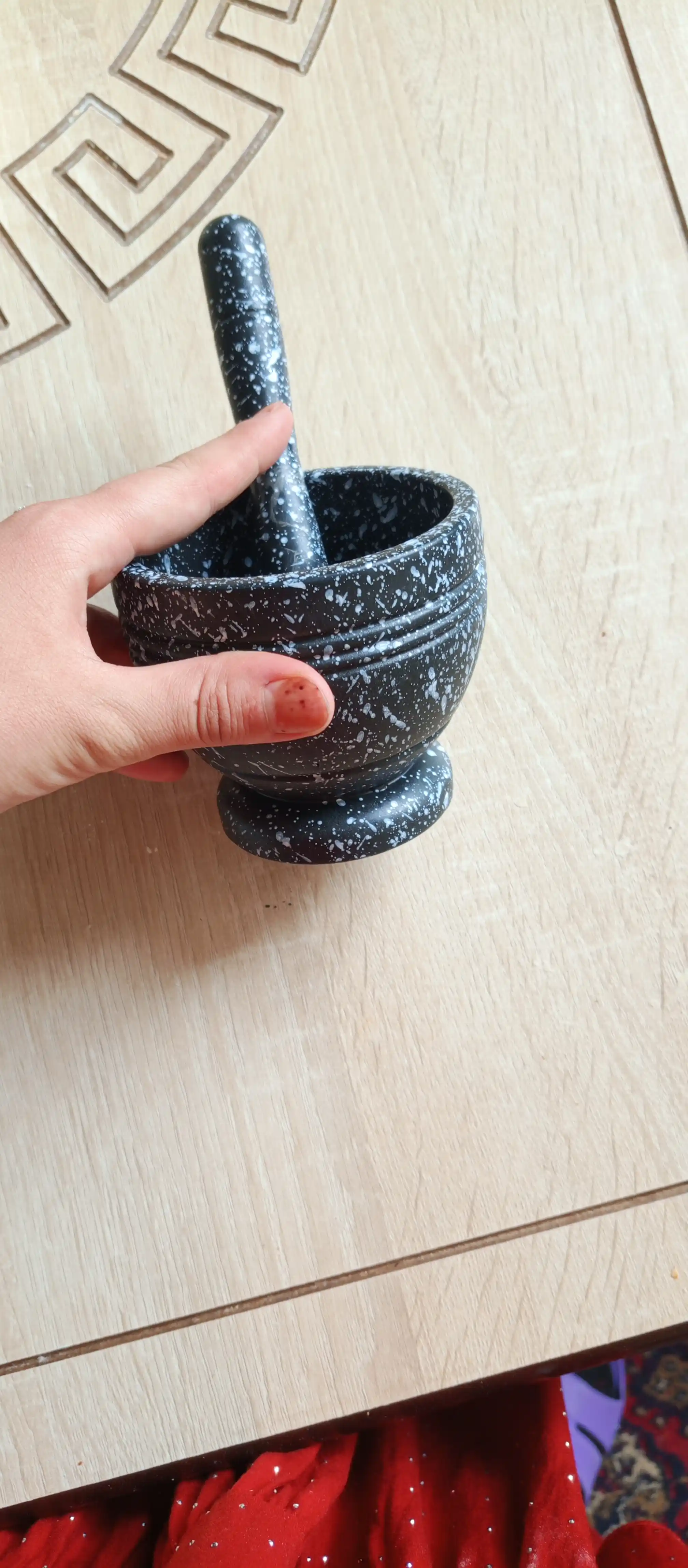 Ступка с пестиком, цвет черный мрамор, твердый пластик